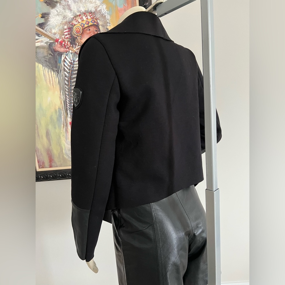 RUDSAK Black Draped Open-Front Jacket with Leather Trim – Modern Statement - Picture 7 of 16